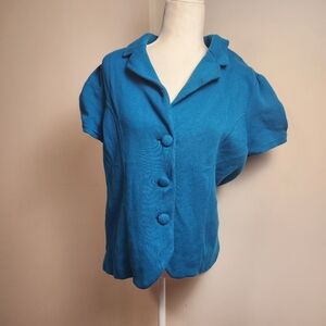 Ann Taylor LOFT Teal Turqoise Blue Short Sleeve Cardigan Jacket Blazer XL EUC
